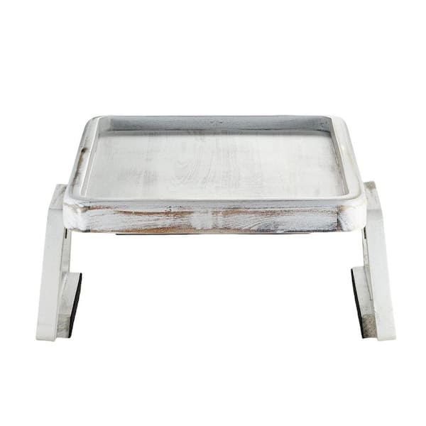 Angel Sar Acacia Wood Sofa Armrest Tray Table for Wide Couches, Wooden Side Tables for Small Spaces for Eating and Drink, White