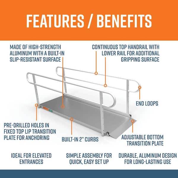 GATEWAY 3G 8 ft. Aluminum Solid Surface Wheelchair Ramp with 2-Line Handrails