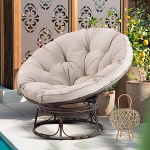 Brown Wicker Outdoor Patio Papasan Lounge Chair with Pearl Grey Cushion