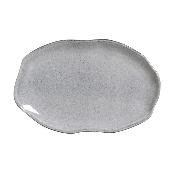 11.81 in. Dust Gray Stoneware Shallow Oval Platter Medium (Set of 4)