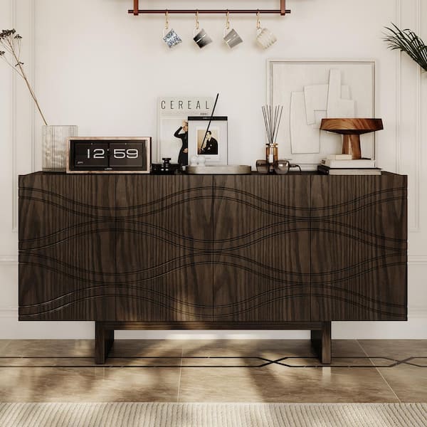 Oak Metal&Wood Storage Sideboard Cabinet with Three Shelves and 1 Open Door