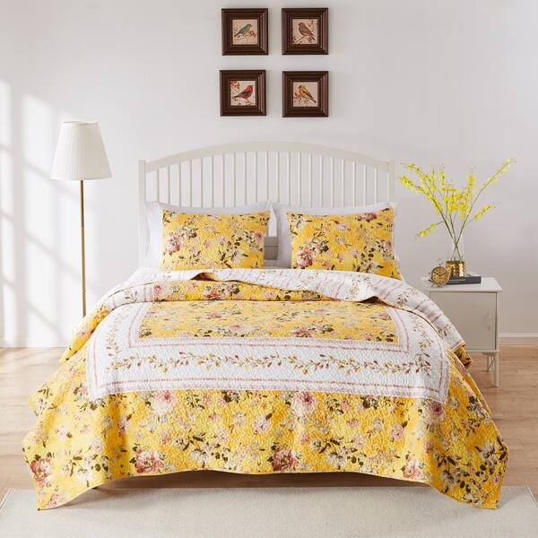 Greenland Home Fashions Finley 3-Piece Yellow Cotton Blend Full / Queen Quilt Set