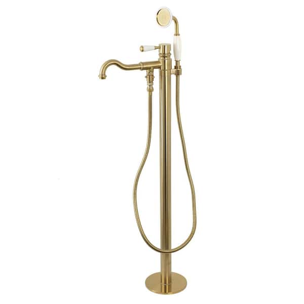 Kingston Brass Paris Single-Handle Freestanding Roman Tub Faucet with Hand Shower in Brushed Brass