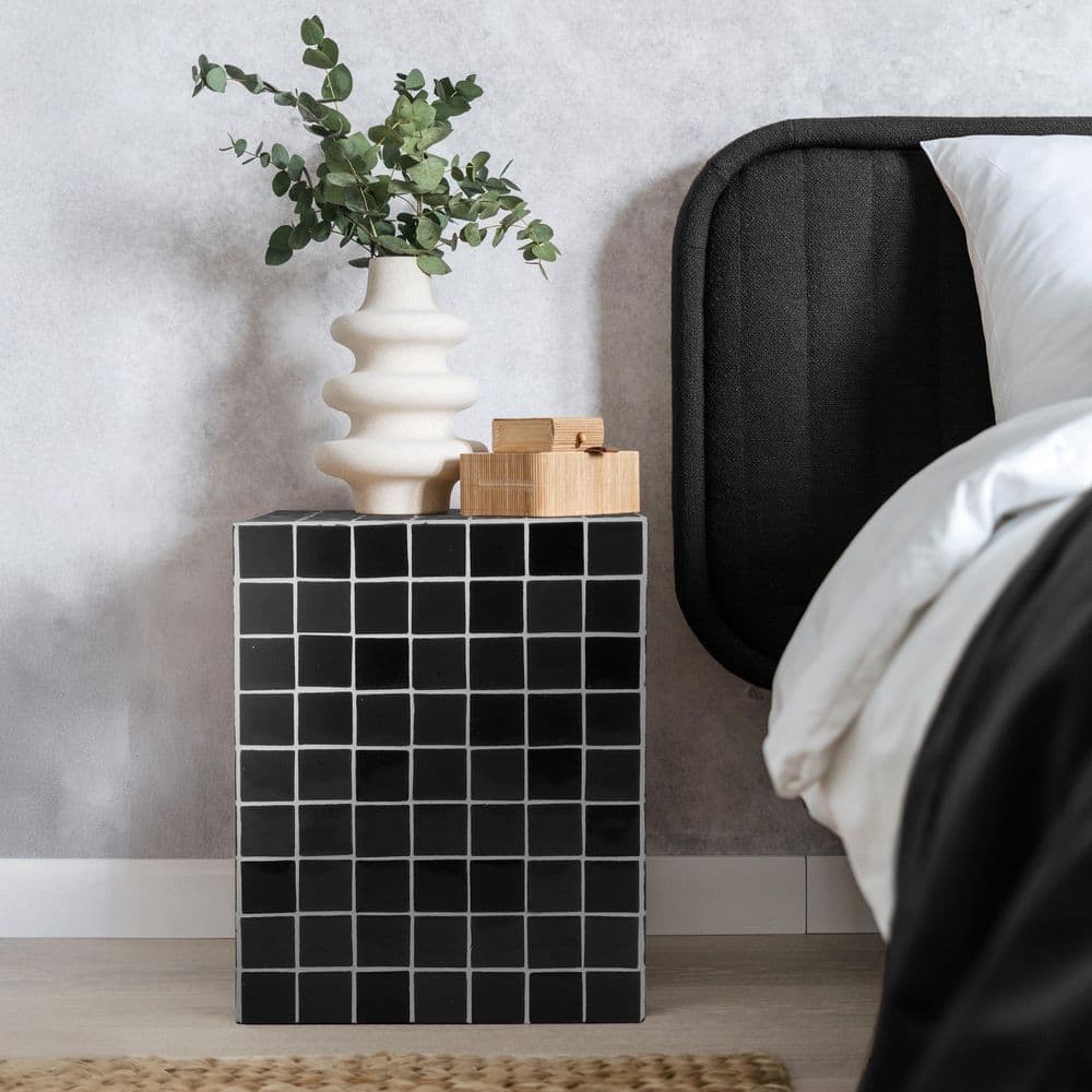 Callista 14 in. W x 18 in. H Modern Bohemian Ceramic Tiled Rectangle End Table, Black/White price history on PriceWatchPro