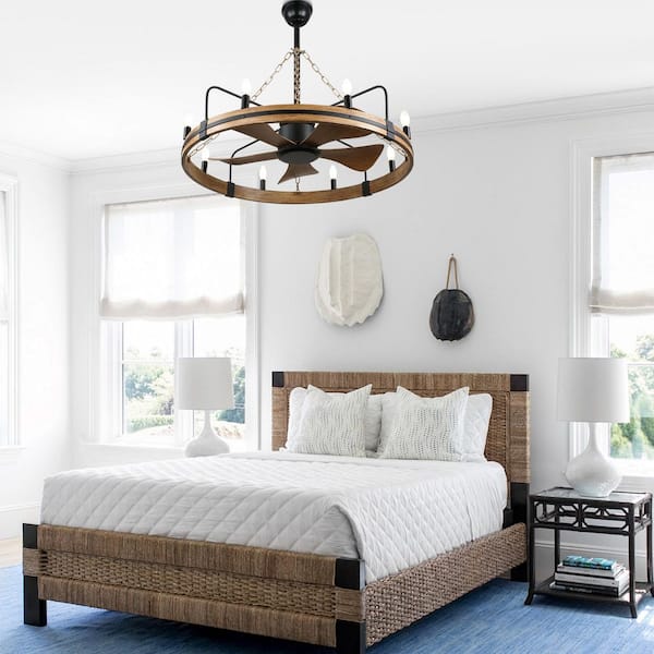 36 in. Indoor Black Standard Farmhouse Ceiling Fan with Lights and Remote, Downrod Fandelier with Quiet DC Motor