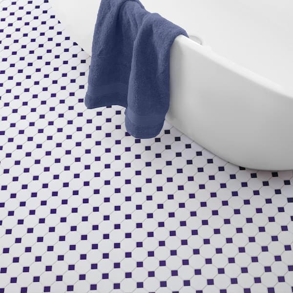Metro Octagon Matte White with Cobalt Dot 11-1/2 in. x 11-1/2 in. Porcelain Mosaic Tile (9.4 sq. ft./Case)