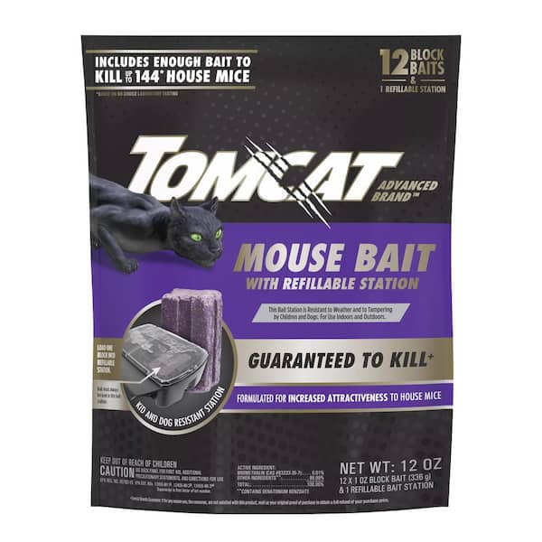 Advanced Brand Mouse Bait with Refillable Station, Indoor and Outdoor Use, 1-Station and 12-Poison Block Refills