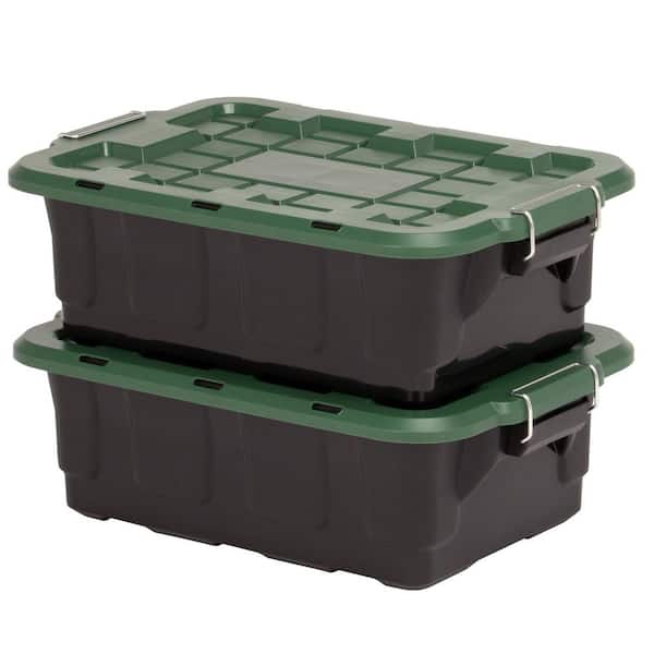 2 Pack 10 Gal. Plastic Stackable Home Storage Bins with Lids in Black and Green