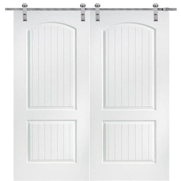 MMI Door 72 in. x 80 in. Primed Composite Santa Fe Smooth Surface Solid Core Double Door with Barn Door Hardware Kit