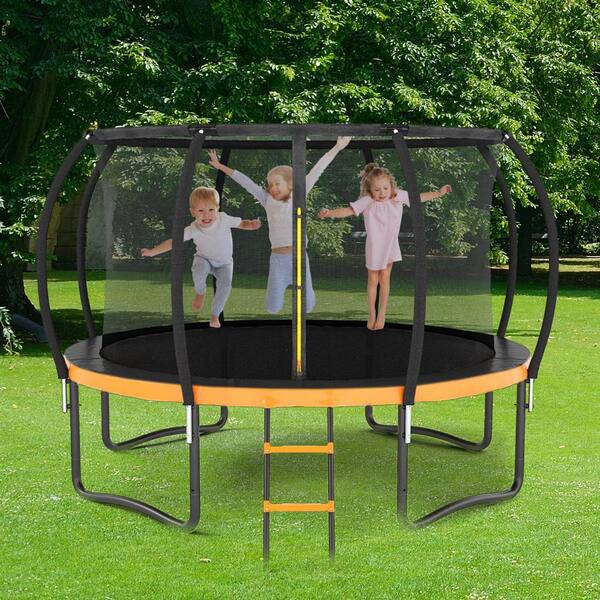 Sudzendf 12 ft. Orange Outdoor Big Trampoline with Inner Safety