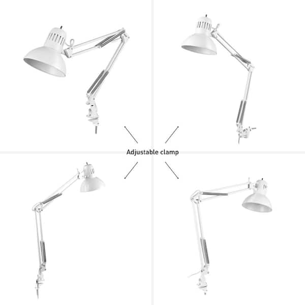 Glossy White Clamp-On Desk Lamp by Globe Electric Architect 31.5 in 