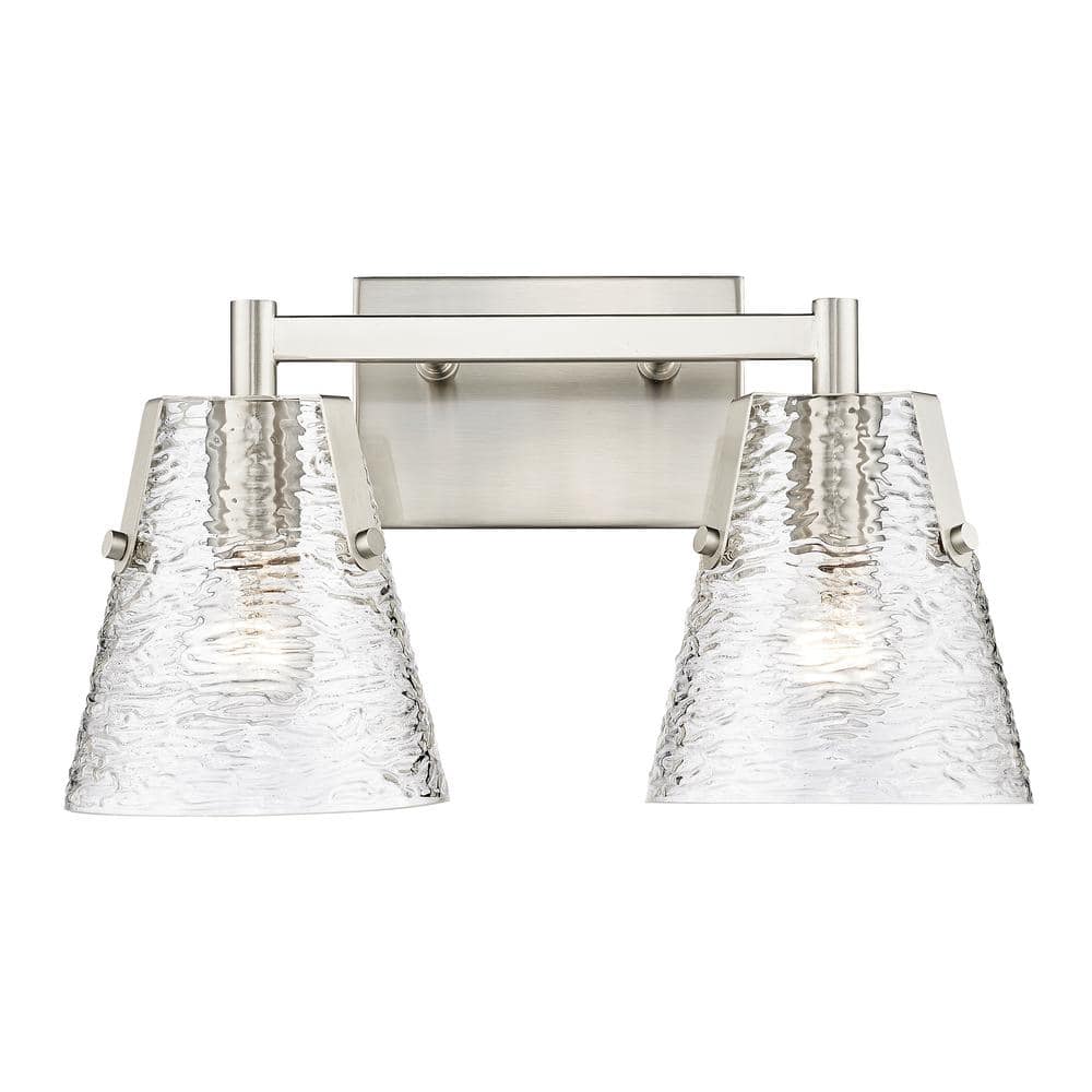 Analia 16.5 in. 2 Light Brushed Nickel Vanity Light with Clear Ribbed Glass