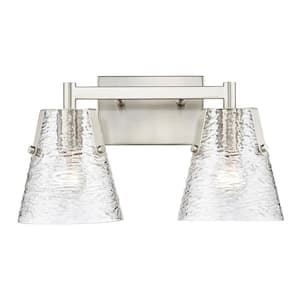 Analia 16.5 in. 2 Light Brushed Nickel Vanity Light with Clear Ribbed Glass Shade with No Bulbs Included