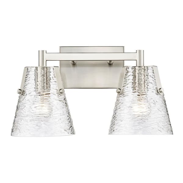 Analia 16 5 In 2 Light Brushed Nickel Vanity Light With Clear Ribbed   Brushed Nickel Vanity Lighting 1101 2v Bn 64 600 