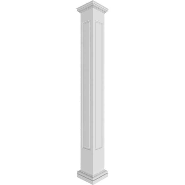 Ekena Millwork 9-5/8 in. x 9 ft. Premium Square Non-Tapered, Raised Panel PVC Column Wrap Kit, Tuscan Capital and Base