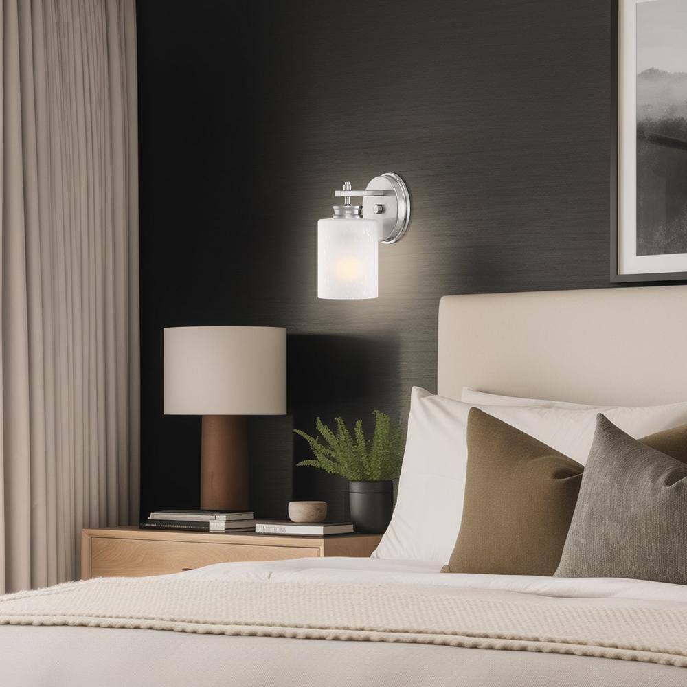 Phoebe 8" Chrome Cylinder Wall Sconce with Frosted Glass