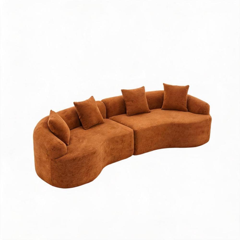 Compression Sponge 110 in. Curved 4-piece Chenille Sectional Sofa with Storage in Orange durable construction price history on PriceWatchPro