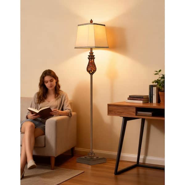 ROTTOGOON 64 in. Brown Vintage Tree Floor Lamp with Nightlight
