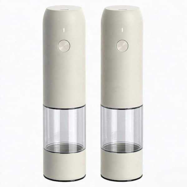 2-Pack Buttercream Refillable Electric Salt and Pepper Mill with USB Rechargeable, Adjustable Coarseness and LED Light