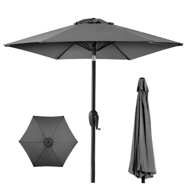 Best Choice Products 7.5 ft Heavy-Duty Outdoor Market Patio Umbrella with Push Button Tilt, Easy Crank Lift in Gray