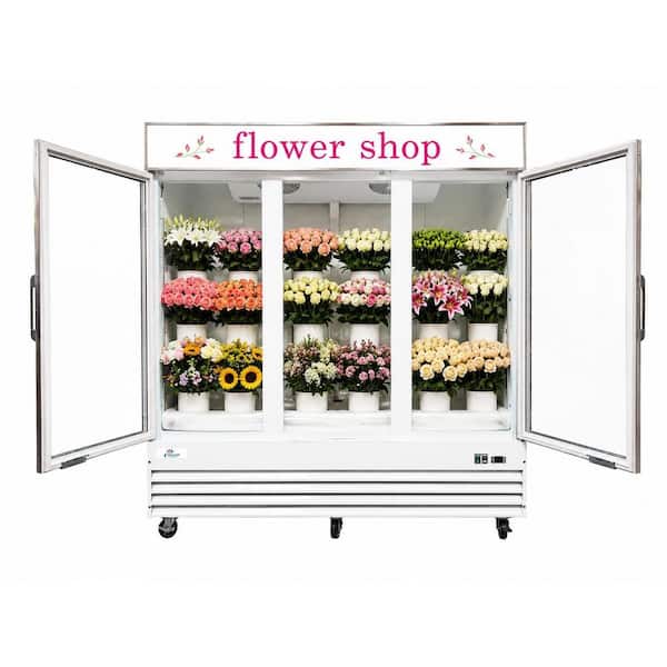 78 in. 53 cu. ft. 3-Door Commercial Floral Display Refrigerator, Glass Door Flower Cooler Merchandiser in White