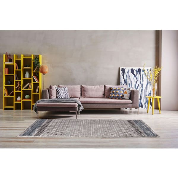 Harlow Grey/Blue 2 ft. 2 in. X 7 ft. 7 in. Chevron Indoor Area Rug