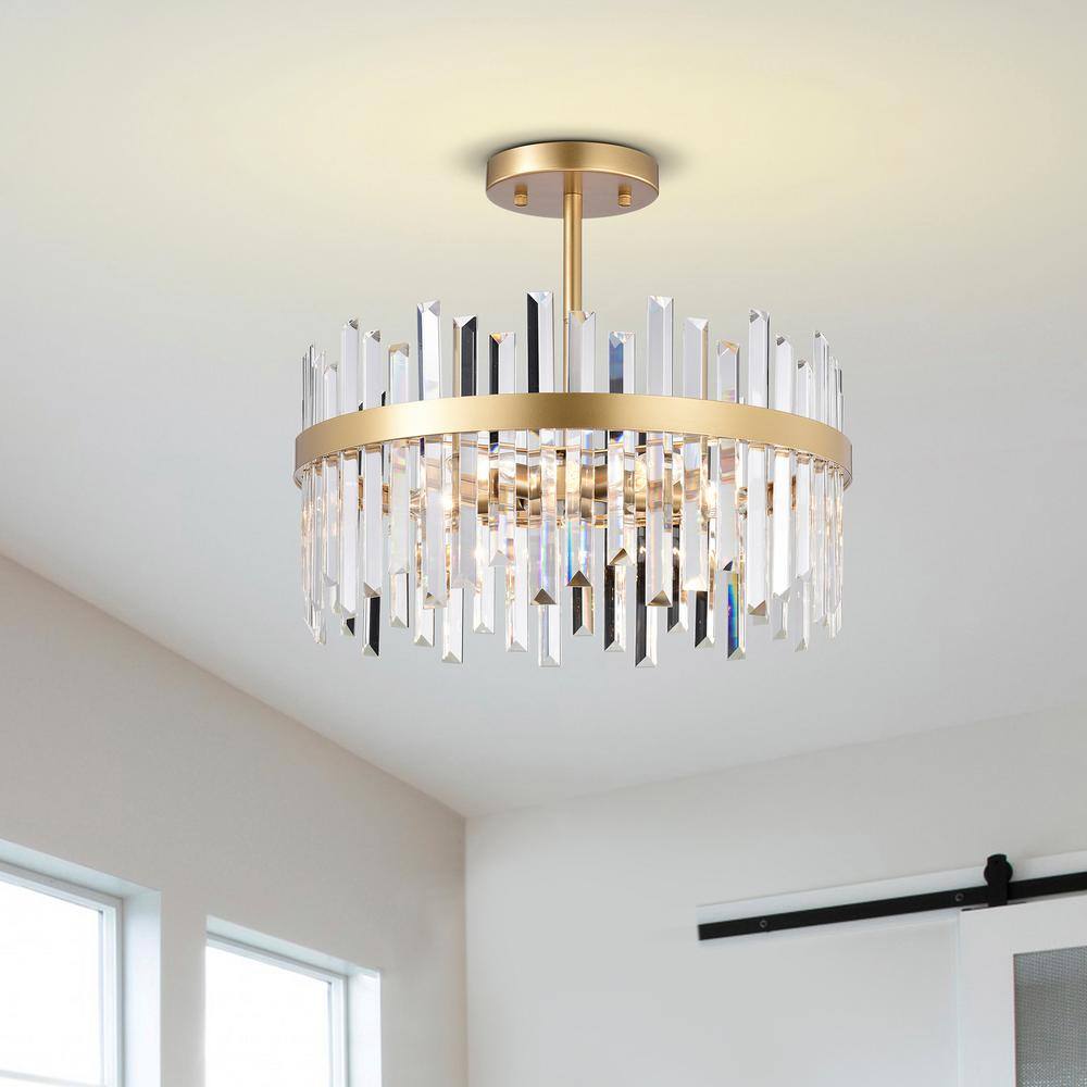 Casandra Glossy Brass 5-Light Crystal Drum Flush Mount