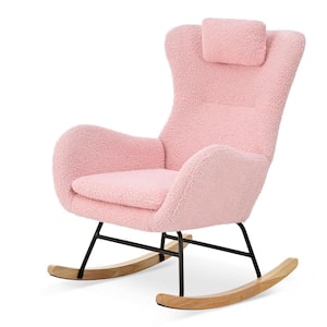 Pink Cashmere Fabric Seat Rocking Chair with Rubber Leg and Headrest