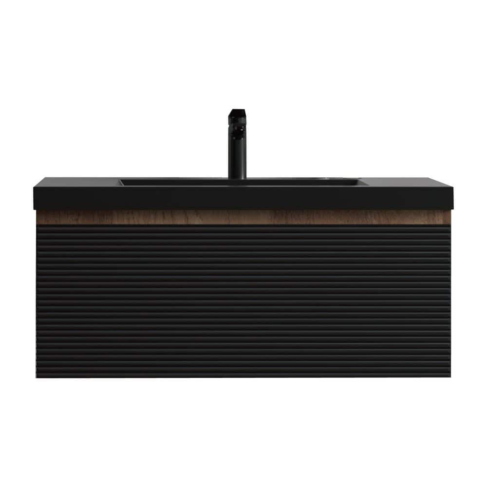 Crius 36 in. Single Ink Black Bath Vanity Wall-mounted Floating Vanities with Matte Black Resin Stone Top 1 Drawers price history on PriceWatchPro