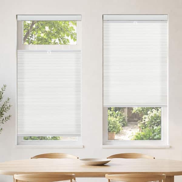 EZ Grip No Drill No Tool White Cordless Light Filter Top Down Bottom Up Polyester 3/8” Cellular Shades-35 in W x 64 in L