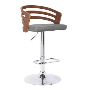 39 in. Brown and Gray Low Back Metal Frame Bar Stool with Faux Leather Seat