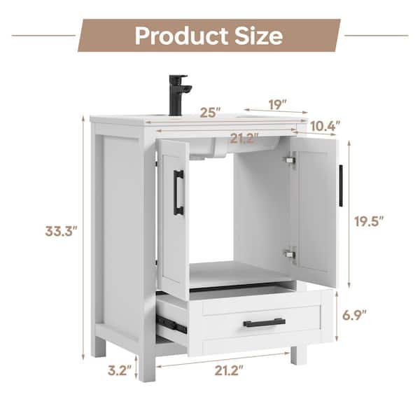 DELUXE DL LIVING Vivi 25 in.W Single Sink White Freestanding Bath