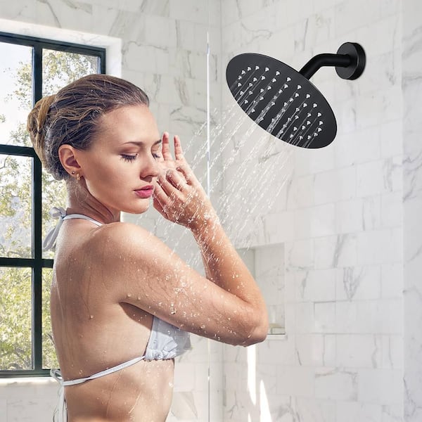 1-Spray Patterns with 1.8 GPM 8 in. Wall Mount Rain Fixed Shower Head in Black