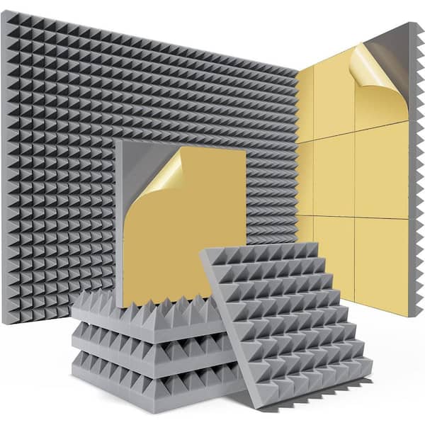 2in. T x 1ft. x 1ft. Gray Sound Absorbing Panel with Self-Adhesive 12-Pack