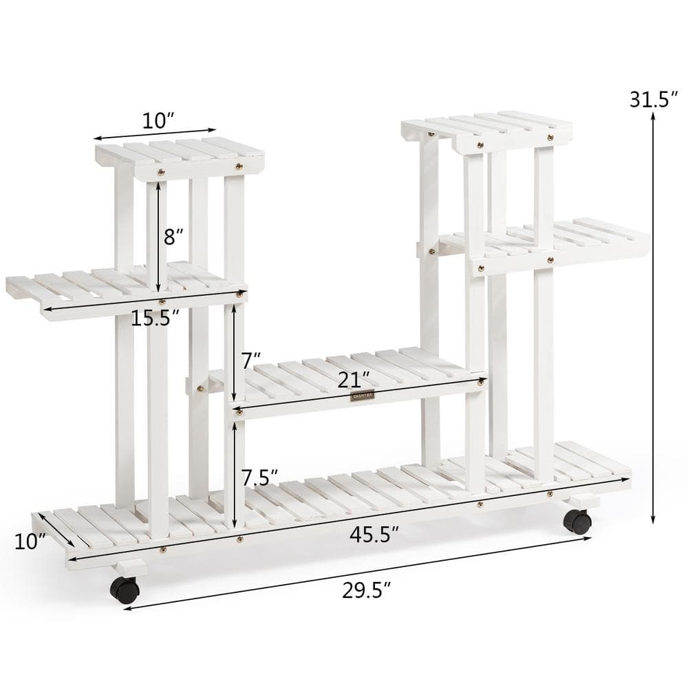 White 4-Tier Rolling Wood Plant Stand with Casters