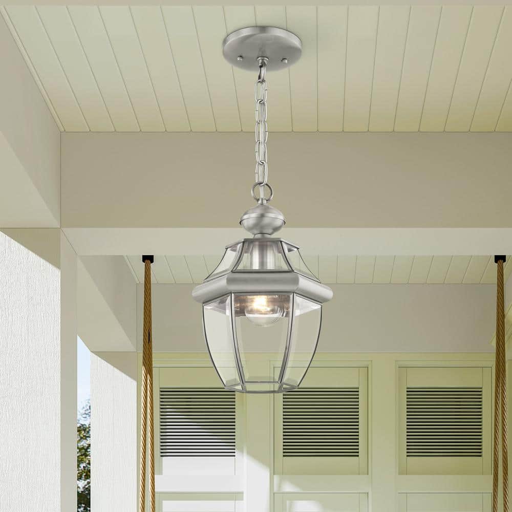 Monterey Brushed Nickel Glass Outdoor Pendant Light