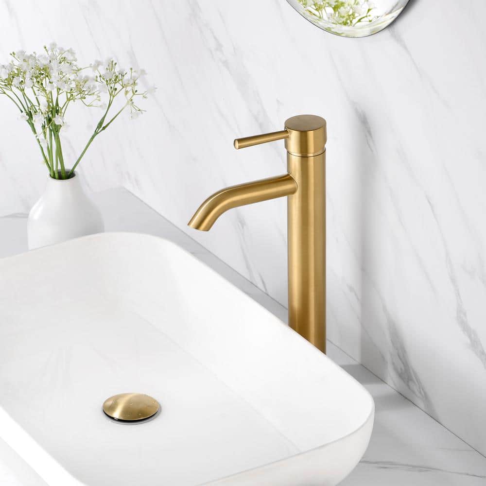 Brushed Gold Single Handle Vessel Sink Faucet with Drain