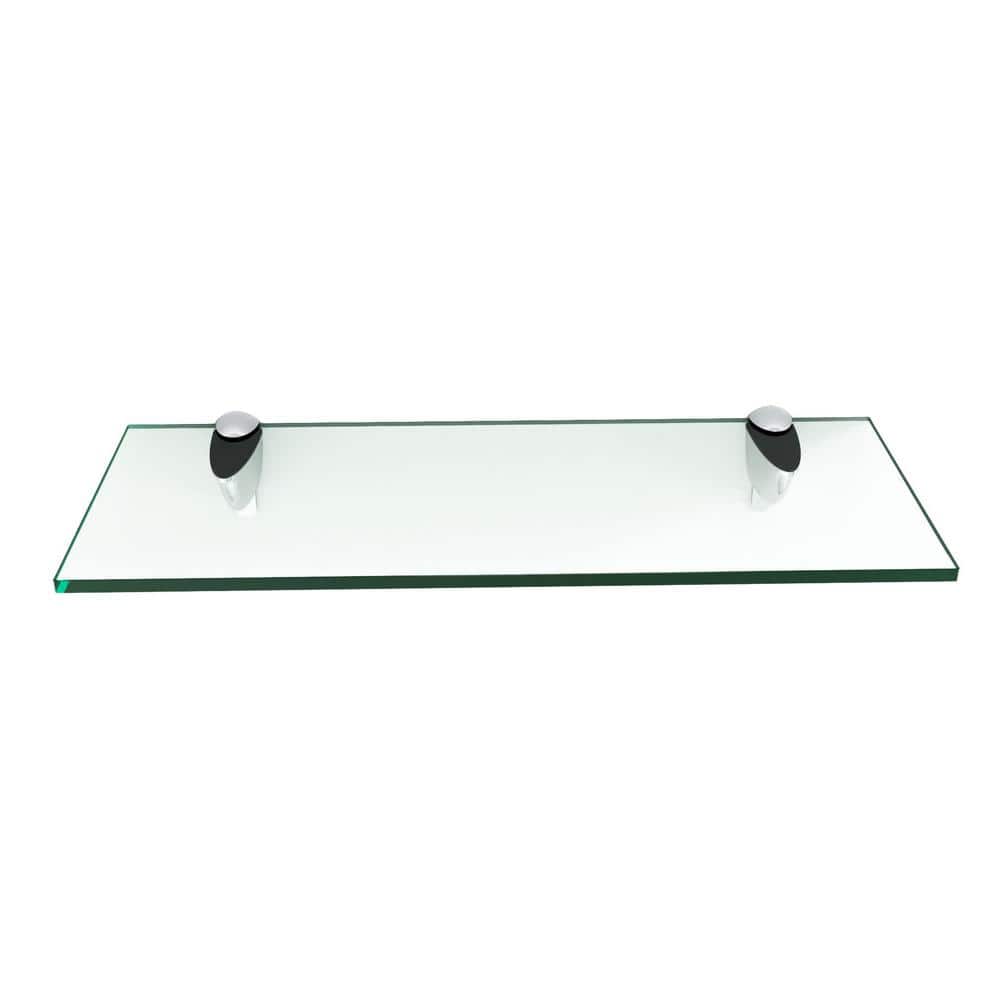 Fab Glass and Mirror 18 in. L x 0.37 in. H x 12 in. W Floating Wall Mount Clear Tempered Glass Rectangular Shelf in Chrome Brackets