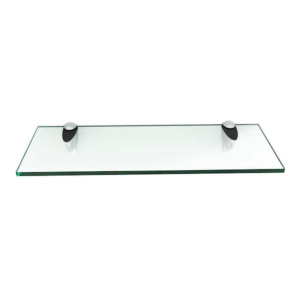 Bathroom Wall Mounted Clear Glass Shelf With Chrome Supports - Curved Edge