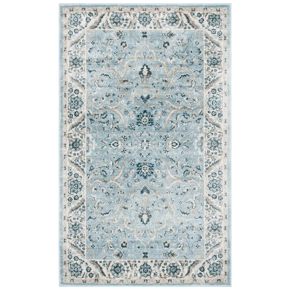 Isabella Light Blue and Cream Synthetic Rectangular Area Rug