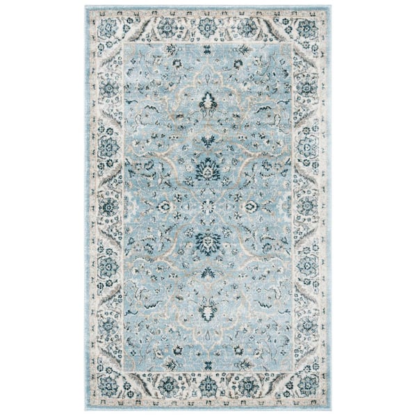 Isabella Light Blue/Cream Doormat 3 ft. x 5 ft. Floral Border Area Rug
