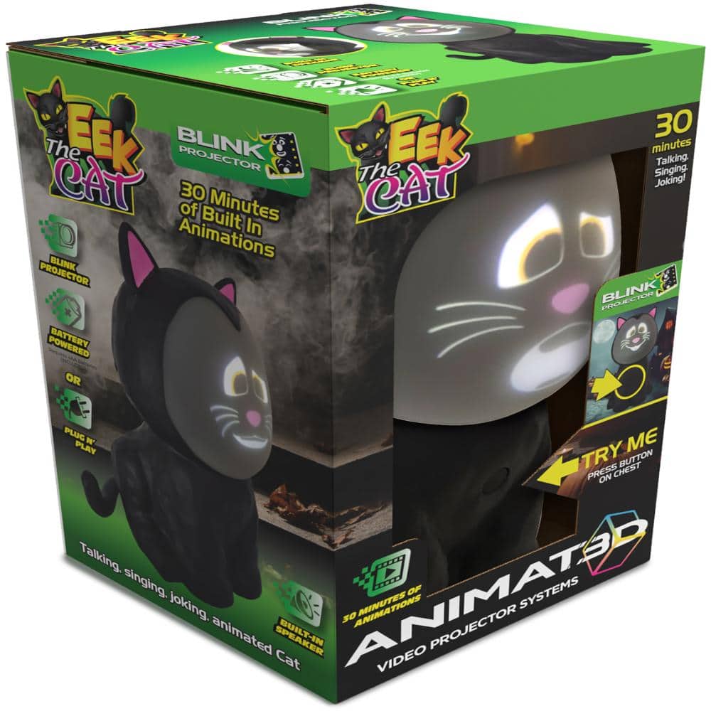 Eek 9 in. Animated Built-In Projector and Speaker USB or Battery Black Cat Halloween Décor price history on PriceWatchPro