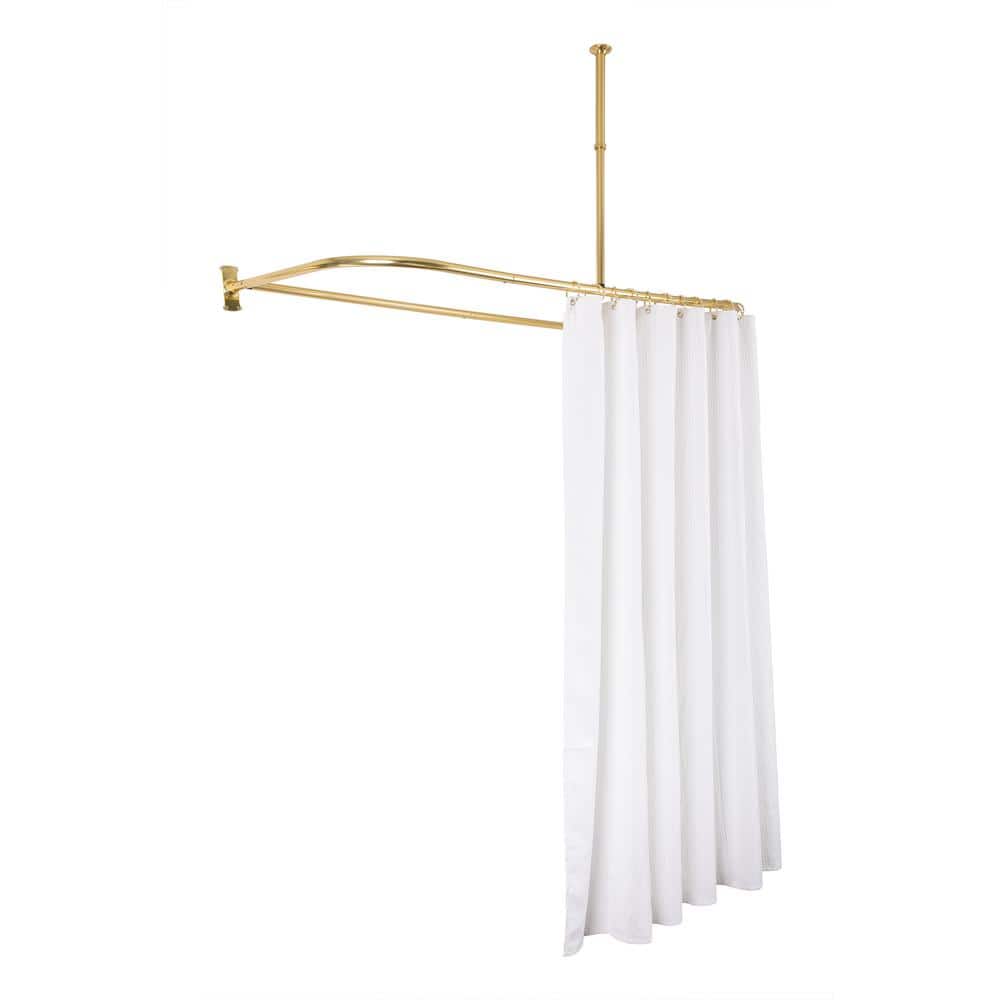 Gold Polished Aluminum D-Shaped Ceiling Mounted Shower Curtain Rod