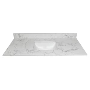 43 in. W x 22 in. D Engineered Stone Bathroom Vanity Top in Carrara White with Ceramic Single Sink and Backsplash