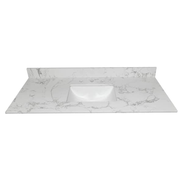 VANITYFUS 43 in. W x 22 in. D Engineered Stone Bathroom Vanity Top in Carrara White with Ceramic Single Sink and Backsplash