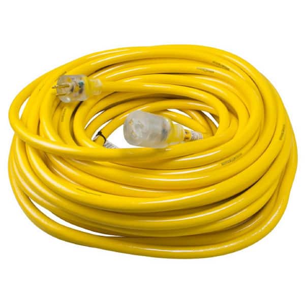 940968-4 Locking Extension Cord: 100 ft Cord Lg, 10 AWG Wire Size, 10/3,  SJTW, NEMA 5-15P, Yellow, 1 Outlets