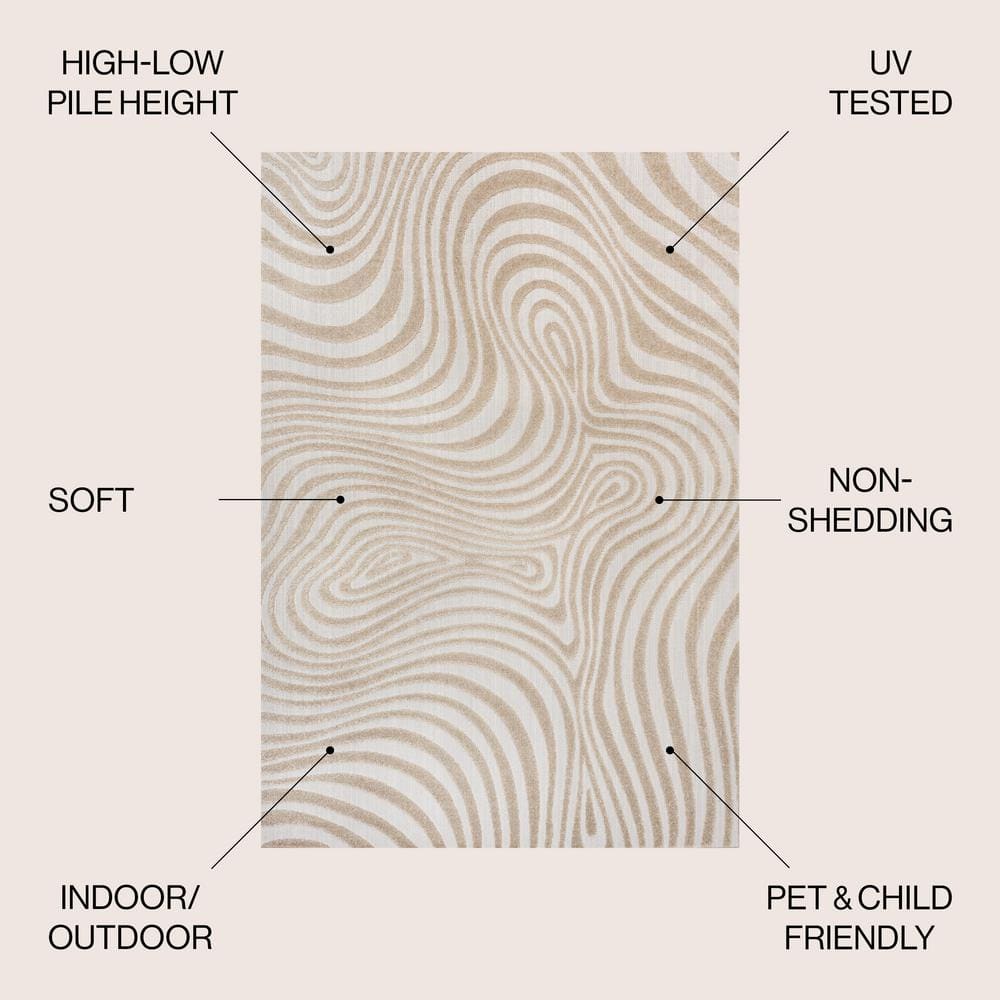 Beige and Cream High-Low Striped 3x5 Synthetic Area Rug