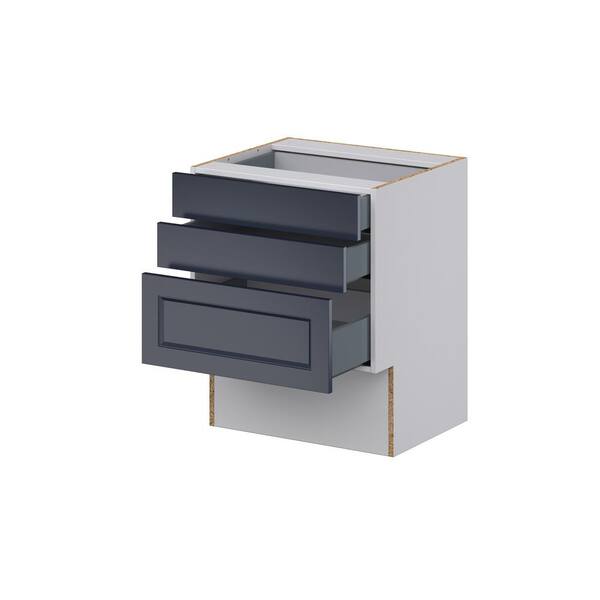 J COLLECTION Devon Painted Blue Recessed Assembled 12 in.W x 30 in. H x 21 in.D Vanity ADA 3 Drawers Base Kitchen Cabinet