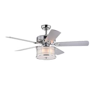 52 in. Smart Indoor Chrome Ceiling Fan with Remote Control/Shade/Timer/3-Speed, 5 Blades Reversible Chandelier Fan