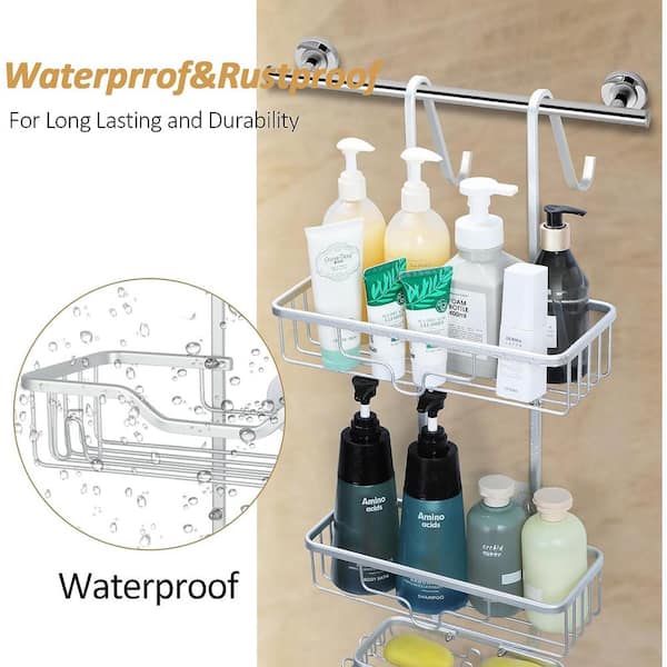 Hanging Shower Caddy Organizer, Aluminum Over Head Shower Caddy with 2  Basket & Hooks Rustproof Anti-Swing Bathroom Organizer for Shampoo,  Conditioner & Soap, Sliver - Yahoo Shopping